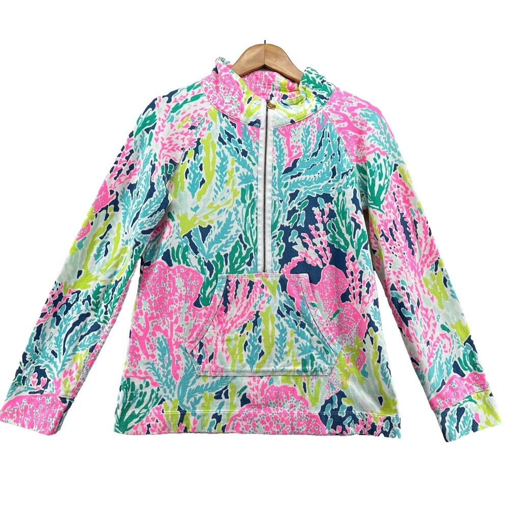 Lilly Pulitzer Skipper Popover Size M Let's Cha Cha Multicolor Print 1/2 Zip